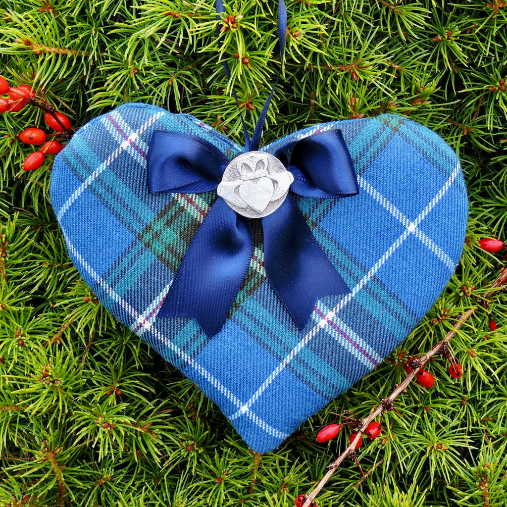 Lavender Tartan Heart with Satin Ribbon